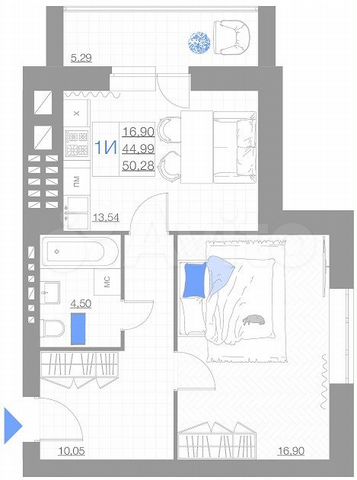 1-к. квартира, 50,3 м², 2/5 эт.