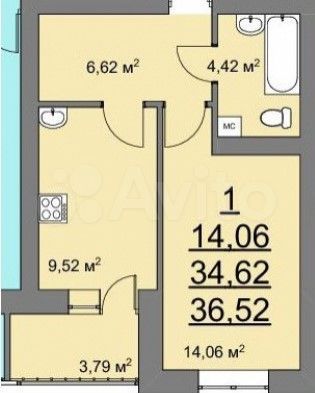 1-к. квартира, 36,7 м², 5/7 эт.