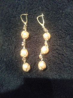 Серьги новые серебряные с жемчугом и фианитом