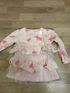 Розовое платье с длинным рукавом 6-12м Mothercare