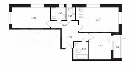 2-к квартира, 77.6 м², 3/19 эт.