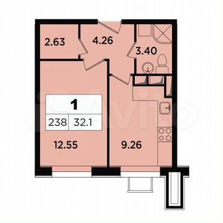 1-к апартаменты, 32.1 м², 11/18 эт.