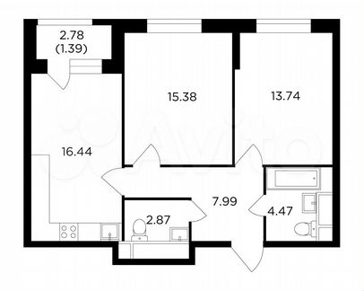 2-к квартира, 62.3 м², 2/30 эт.