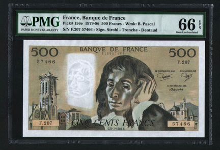 Франция 500 франков 1984 PMG 66 EPQ Gem UNC