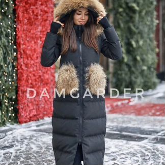 Пуховик женский с меховыми карманами