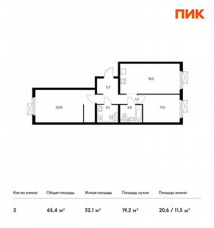 2-к квартира, 65.4 м², 24/24 эт.