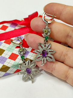 Серьги с аметистами, перидотами и авантюрином