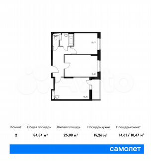 2-к квартира, 54.5 м², 11/14 эт.