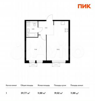 1-к квартира, 39.8 м², 9/24 эт.