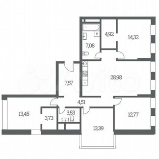 4-к квартира, 113.3 м², 10/53 эт.