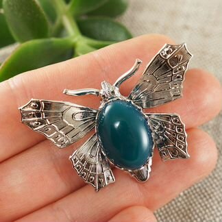 Брошка Бабочка (зеленый агат) 13х18мм