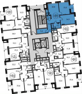 2-к квартира, 67.7 м², 14/17 эт.
