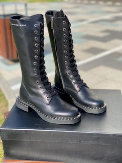 Сапоги на шнуровке Александр Ванг черные кожаные