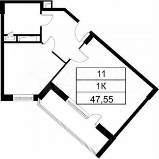 1-к квартира, 47.5 м², 5/9 эт.