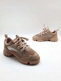 Кроссовки кеды Диор кожа беж коричневые