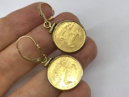 Золотые серьги 585пр. с монетками 916 пробы