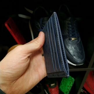 Картхолдер визитница из кожи страуса синий