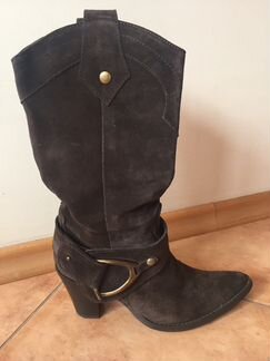 Сапоги по типу « казаки» темно-коричневые замшевые