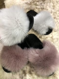 Тапочки из овчины и лисы