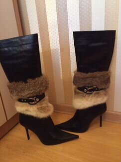 Кожаные зимние сапоги