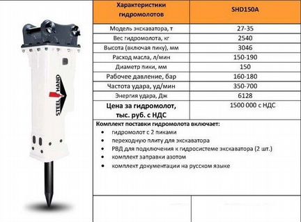 Гидромолот SHD 125 для любых экскаваторов 18-25 тн