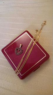 Кулон сердце гранат на цепочке позолота