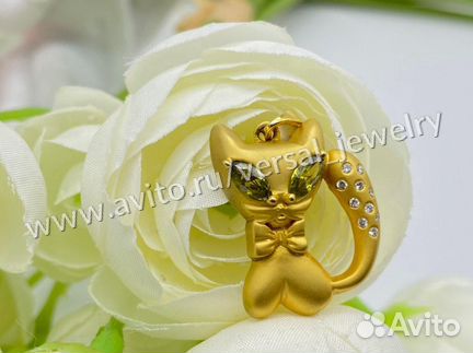 Золотая Подвеска кулон кошка Tiffany с брилл