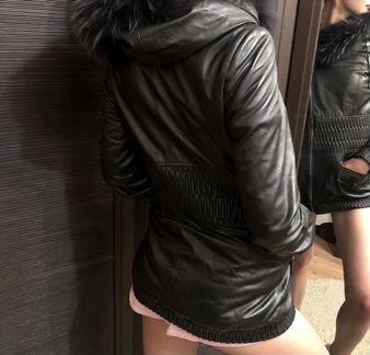 Куртка из натуральной кожи утеплённая с капюшоном