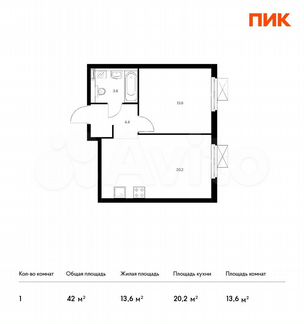 1-к квартира, 42 м², 19/33 эт.